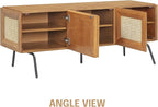 NTC Mossic TV Media Cabinet with 3 Doors for TVs, Entertainment Center with Natural Rattan, Metal Legs, Modern Storage Console for Living Room and Bedroom, Effortless Assembly, Teak Look