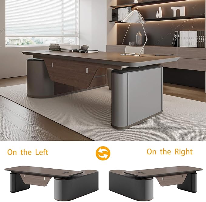 SAINTCY Large Executive Office Desk with File Cabinet, 78.7 Inch Sit & Stand L Shaped Executive Desk, Adjustable Luxury Office Desks for Boss, Business Owners, Managers and Supervisors Return Right