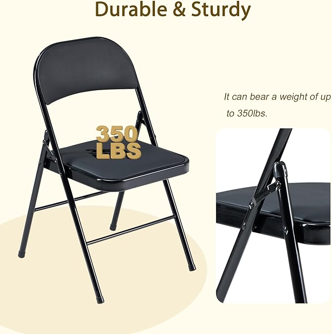 Black Folding Chairs 20 Pack with Padded Cushion and Back, Foldable Outdoor Chairs with 330-LBS Capacity, Portable Heavy Duty Metal Frame Commercial Seat for Party Kitchen Dinning Events Wedding