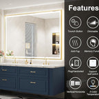 60X40 Inch Led Bathroom Mirror,Frontlit & Backlit Lighted Mirror,Gold Metal Frame Vanity Mirror for Wall,Double Lights Strips,Anti Fog Stepless 3 Colors Temperature & Dimmable