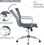 Office Desk Chair,Modern Conference Room Task Chairs,Leather Computer Swivel Excutive Ribbed Ergonomic Rolling Chair for Home Office Desk Chair （Navy）