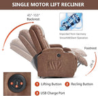 PELUMY Manual Lift Recliner Chair for Elderly with Massage & Heat, Oversized Heavy Duty 350 lbs Recliner with Cup Holders & USB Ports, Infinite Positioning Lift Chair (Breathable Leather, Brown)