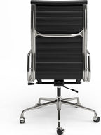 High Back Genuine Leather Ribbed Office Chair-Ergonomic Desk Chair with Aluminum Alloy Armrest & Frame, Swivel Silent Wheels & Tilt Function, Adjustable Height