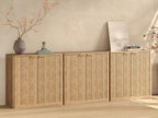 Evermagin 94.5" Oak Buffet Cabinet with Storage, Large Sideboard Cabinet, Boho Accent Credenza, Fluted Console Table with Doors for Dining Room, Kitchen, and Living Room