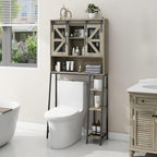 Over The Toilet Storage Cabinet, Farmhouse Storage Cabinet Over Toilet with Sliding Barn Door，Home Space-Saving Toilet Rack, for Bathroom, Restroom, Laundry(Grey).