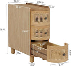 Tribesigns Solid Wood End Table, 3-Drawer Rattan Side Table, Night Stand with 3 Rattan Drawers and Exquisite Embossed Handles for Living Room, No Assembly Required (1, Oak)
