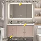 40IN Pink Modern Bathroom Vanity - Bathroom Vanities Set with 2 Drawers Wall Mounted | Rounded Corner Smart Defogging Mirror Cabinet with Lighting & Time Display, Side Opening Storage Shelf (Style B)