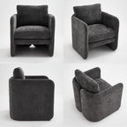 Modern Barrel Accent Chair, Single Sofa Chair with Removable Back Pillow, Comfy Chenille Upholstered Reading Accent Chair Lounge Armchair for Bedroom Living Room, Grey