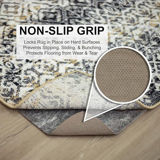 Mohawk Home 2' 6" x 8' Non Slip Grip Rug Pad 1/4" Thick Dual Surface Felt Cushion + Rubber Gripper - Safe for All Floors
