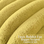 FUTEI Mustard Yellow Decorative Throw Pillow Covers 22x22 Inch Set of 2, Square Soft Faux Rabbit Fur Big Striped Cushion Cover,Home Decor for Couch Sofa Bed Living Room