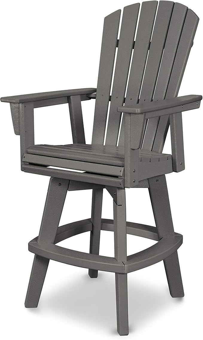 POLYWOOD Nautical Adirondack Swivel Bar Chair, Slate Grey - 30" Bar Height Outdoor Patio Stool - Heavy-Duty HDPE Lumber - Tall Bistro Seating for Deck, Pool & Garden - 360° Rotating High Top Chair