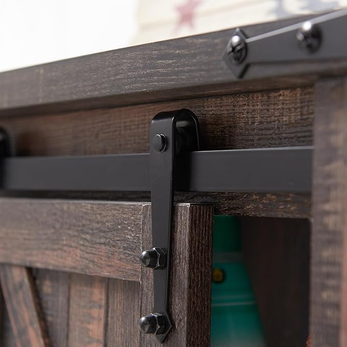 RedLemon Farmhouse Over The Toilet Storage Cabinet Set of 2, 68" Tall with Sliding Barn Doors & Adjustable Shelves, Rustic Above Toilet Storage Cabinet, Dark Rustic Oak