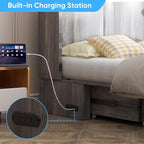 Mjkone Murphy Bed, Cabinet Murphy Bed with Tri-Fold Memory Foam Mattress, Farmhouse Wooden Cabinet Beds with USB Charging Station and 2 Storage Drawers for Bedroom/Office/Guest Room-Gray, Full