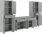 Crosley Furniture Tara 3-Piece Modern Farmhouse Sideboard Buffet Cabinet and Kitchen Storage Pantry Set, Distressed Gray