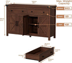 Buffet Cabinet with Storage Farmhouse with 4 Doors and 2 Drawers, 55'' Large Kitchen Storage Cabinet Cherry Wood Coffee Bar Buffet Sideboard for Kitchen, Dining Room, Living Room
