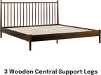 NTC Inno Wooden Bed Frame with Headboard, Solid Oak and Rubber Wood Foundation with Silent Slats and Wood Central Supports, 1000 Lb Capacity, Effortless Assembly, King - Dark Walnut