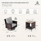 HERA'S HOUSE Outdoor Furniture, High Back Wicker Patio Swivel Chairs with Rattan Table for Deck Balcony Lawn Garden, Grey