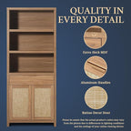 Hampstead Bookcase, Rattan Bookcase with Doors Cabinet and Drawer, 5-Tier Bookshelf, Large Wooden Book Case, Tall Bookshelves for Library Living Room (Weathered Oak, 2 Pieces)