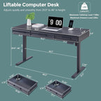 55x22 Inch Electric Standing Desk with One-Piece Desktop, Adjustable Height Computer Desk with 3 Storage Drawers & Power Outlets, Sit to Stand Up, Gaming Table for Home Office and Study, Black