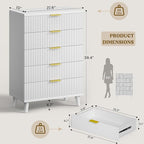 Lulive White Dresser for Bedroom Wood Tall Dressers Drawers, Fluted Modern Dresser 5 Drawers White
