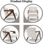 Mid-Century Modern Accent Chair with Solid Wood Frame，Upholstered Chenille Living Room Arm Chairs with Pillow for Bedroom, Living Room, Reading Room, Balcony, Beige