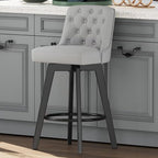 MINCETA Bar Stool, PU Leather Barstool, 30 Inch Upholstered Counter Stool with Low Tufted Back and Footrest, Swivel Counter Height Barstool for Kitchen Island Home Bar Light Gray