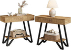 Tribesigns End Side Table for Living Room, Narrow Couch Arm Side Table with Storage Shelves, Small Bedside Nightstand for Bedroom, Small Spaces, Natural(Set of 2)