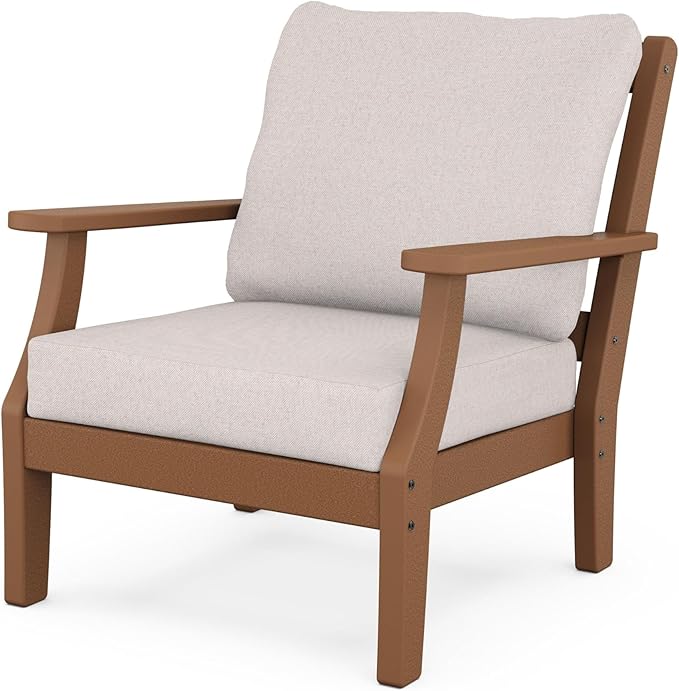 Martha Stewart by POLYWOOD® Chinoiserie Deep Seating Chair in Teak/Dune Burlap