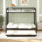Giantex Twin Over Full Bunk Bed with Trundle, Heavy-Duty Metal Triple Bunk Beds w/Two Side Ladders & Safety Guard Rail, 3 in 1 Bunk Beds for Kids Teens, No Box Spring Needed, Black