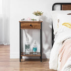 VECELO Tall Nightstand Set of 2,27.6 inch Wooden End Table with Metal X-Frame,Side Table with Drawer and Storage Shelf for Living Room Bedroom Entryway Small Spaces