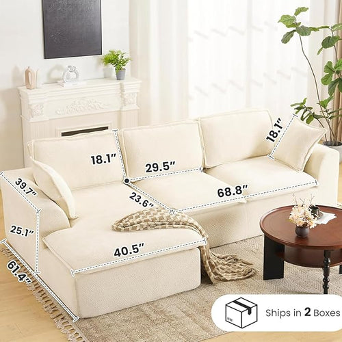 109.4" Cloud Couch with L-Shape Chaise, Boneless Sectional Couch for Living Room and Bedroom, Modern Modular Sofa with Deep Seat, No Assembly Required (Ivory White)