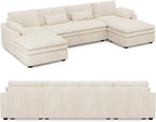 Belffin Large Modular Sectional Sofa with Double Deep Chaise, 135" Corduroy U Shaped Sectional Couch with 9" Soft Dual-Layer 6 Seats U Shaped Couch for Living Room, Apartment, Beige