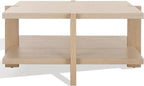 SAFAVIEH Couture Collection Quigley Natural Oak Brown 2-Tier Square Coffee Table, Ideal for Living Room, Office, Bedroom