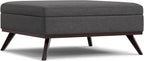 SIMPLIHOME Owen 40 inch Wide Mid Century Modern Square XL Coffee Table Storage Ottoman in Slate Grey Polyester Fabric, Assembled, for The Living Room, Entryway and Family Room