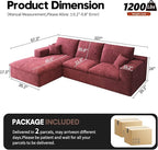107'' L-Shaped Modern Modular Sectional Cloud Couch, 4-Seat Chenille Deep-Seat Sofa with Pillow for Living Room, Bedroom, Apartment, Wine Red
