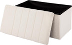 Seville Classics Cushioned Fabric Ottoman Hidden Storage Chest Footrest Chair, Padded Seat for Bedroom, Dorm, Loft, Living Room, Entryway, Hallway, White Boucle, 30" Bench