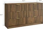 3-Piece Modern Bedroom Furniture Set, Wide 6-Drawer Dresser & 1-Drawer Nightstands Set of 2, Natural Wood Dresser and Nightstand Sets for Bedroom, Hallway, Walnut