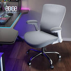 Office Home Ergonomic Desk Chair-Computer X-Shaped Chair Mesh PU Leather with Adjustable Lumbar Support-Executive Chair High Back Flip-Up Arms for Long Hours (White-Grey-No Headrest)