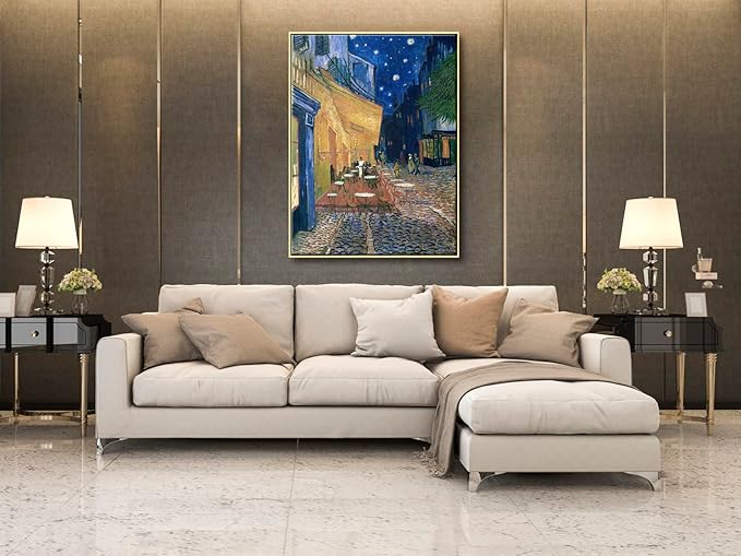 Wieco Art Large Framed Art Canvas Prints of Cafe Terrace at Night Canvas Prints Wall Art by Van Gogh Paintings Reproduction Abstract Artwork for Wall Decor Golden Frame