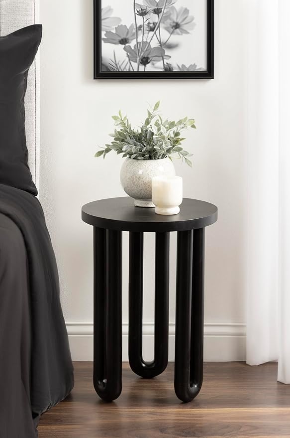 Kate and Laurel Kenzo Modern Wooden Round Side Table; 14 x 14 x 20; Black; Transitional Wood End Table for Use as Bedroom Nightstand or Living Room Accent Table