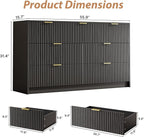 3-Piece Dresser Bedroom Set, 7 Drawer Dresser & 3 Drawer Nightstands with Gold Handles, Fluted Wood Chest of Drawers for Bedroom, Living Room, Entryway, Black