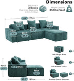 WILLOVE 109'' Modular Sectional Sofa, Chenille Cloud Couch with Wide Armrests & 5 Pillows, Deep Seat Couches for Living Room, Green