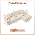 108" Boneless Couch, Cloud Couch Modular Sectional Sofa with Deeper Seat, L-Shaped Sofa with 4 Storage Pockets, Comfy Corduroy Couches for Living Room (Right Facing Chaise, Beige)