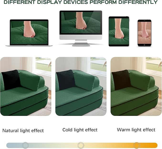 Cloud Sectional Sofa Modern Boneless Couch for Living Room, Comfy Deep Seat Comfy Teddy Fabric Double Sofa Chaise No Assembly Required (Green, 106" L Shape with Left Facing)