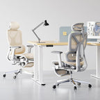 FLEXISPOT ErgoX Premium Ergonomic Office Chair with Footrest- Adjustable 3D Armrests, Dynamic Lumbar Support, Recline & Tilt Function, Mesh Seat, for Home & Office Use,Cream