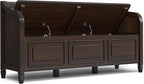 SIMPLIHOME Connaught Entryway Storage Bench - 56 inch Wide Solid Wood Wide Storage Seat in Chestnut Brown, Traditional Bench for Entryway or Living Room with Lift-Up Lid and Paneled Front