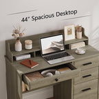 4 EVER WINNER Computer Desk with Drawers, Small Desk with Monitor Stand and File Drawer, Wood Desk with Storage, Writing Desk for Bedroom Home Offic, Grey