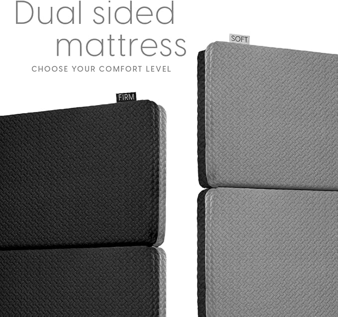 Milliard Dual Sided Premium Tri Folding Mattress, Memory Foam Foldable Mattress with Waterproof Washable Cover + Bonus Eye Mask Included