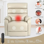 EONIX Dual Motor Lay Flat Power Lift Recliner Chair for Elderly, Breathable Leather Electric Lift Chairs for Adults, 400lbs Heavy Duty Power Recliner with Heat and Massage, SLRY003061, Cream White