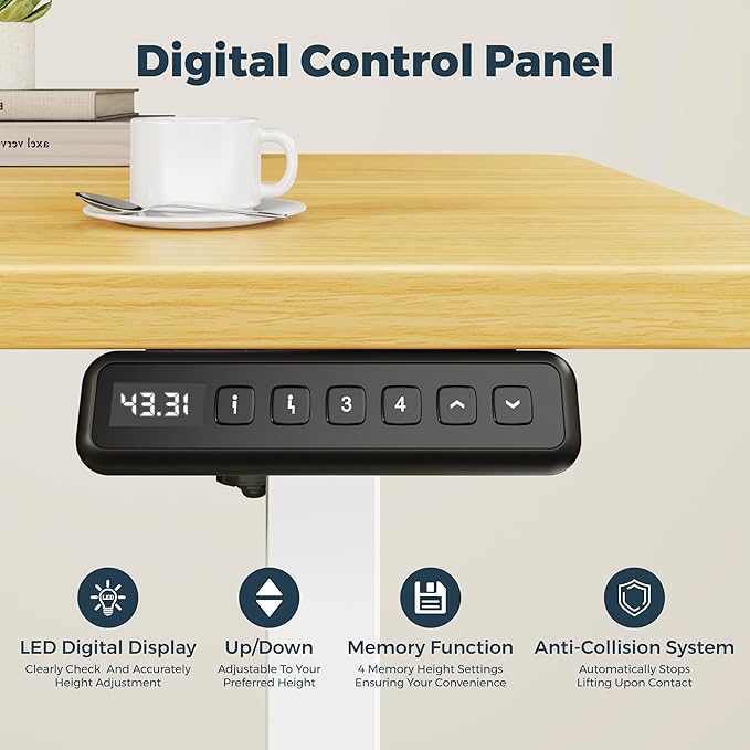 One-Piece Standing Desk 47 x 24 Inches, Small Adjustable Height Desk， Electric Sit Stand Desks Home Office Computer Workstation, Maple